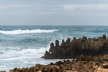 Beautiful rocky coastline and blue sea in Portugal