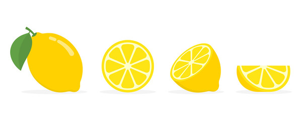 Fresh lemon fruits, collection of vector illustrations