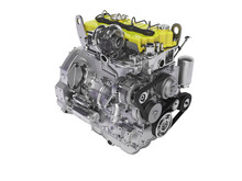 3D Rendering Yellow Diesel Engine For Car Perspective On White Background No Shadow