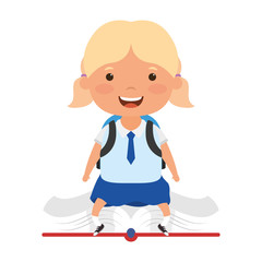 Poster - cute little student blond girl seated in book character