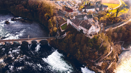Poster - Drone Photo of a waterfall in Switerland, aerial view