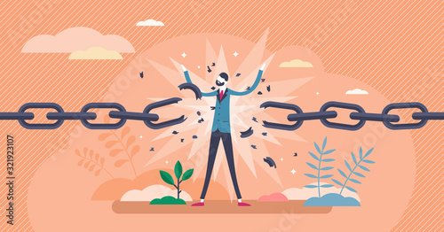 Cuadros en Lienzo Break free concept,flat tiny person vector illustration