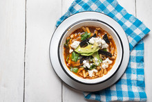 Mexican Tortilla Soup Also Called "azteca" On White Background