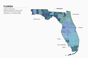 Wall Mural - florida map. vector line of america map. united states map. usa. us map. united states america.