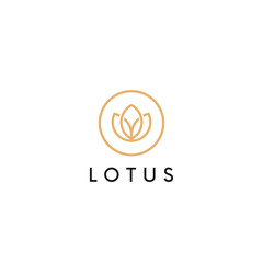 Aufkleber - Linear lotus logo vector design. Flower circle icon. Yoga logotype.