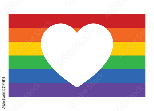 Fotomural Gay pride rainbow flag with heart / love flat vector icon for apps and websites