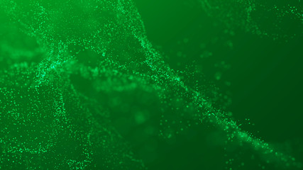Poster - Wave Glow. Wave of particles. Wave 3d. 3d rendering. Futuristic green dots background with a dynamic wave. Abstract Big Data Visualization.