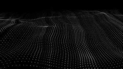 Poster - Wave 3d. Wave of particles. Futuristic point wave. Design for poster. Technology vector background. Vector illustration.