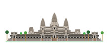 Angkor Wat (Cambodia). Isolated On White Background Vector Illustration.