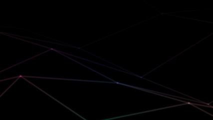 Poster - computer abstraction, color lines broken at nodes on a dark background, 3D model