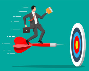Aufkleber - Businessman aim arrow to target. Goal setting. Smart goal. Business target concept. Achievement and success. Vector illustration in flat style