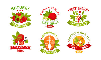 Sticker - Natural Fresh Food Logo Collection, Fresh High Quality Products Bright Badges, Labels Vector Illustration