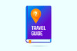 © Valery Zanimanski - Travel guide book icon with a map pin and question sign. Vector illustration for traveling help.