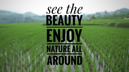 Wall Mural - Inspirational and motivational typhograpic quotes with blurred nature background.
