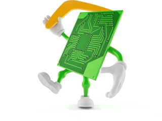 Sticker - Circuit board character throwing boomerang