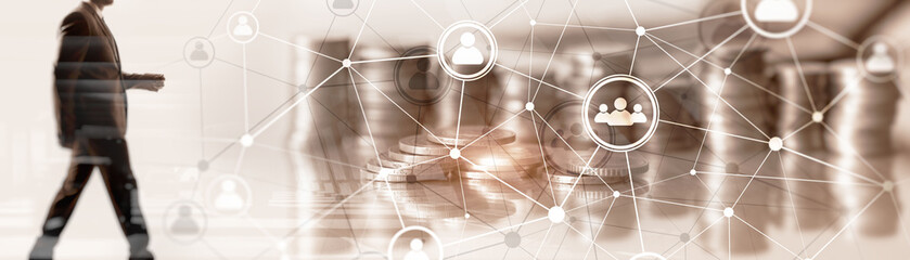 Wall Mural - background conceptual image with social connection lines on panoramic fone.