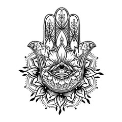 ornate hand drawn hamsa. popular arabic and jewish amulet. vector illustration. outline vector illus