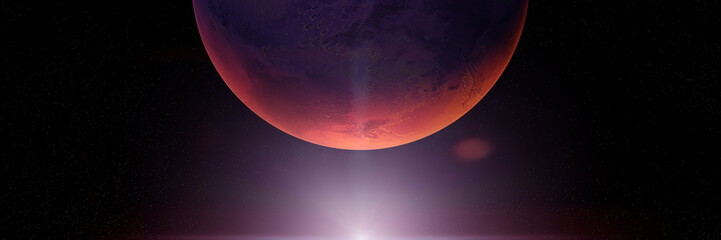 Wall Mural - planet mars with the sun, sunrise on the red planet