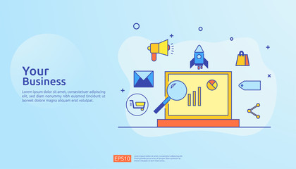Poster - digital marketing strategy concept vector illustration. Business growth graph and chart increase to success. Return on investment ROI or increase profit. Finance stretching rising up for banner