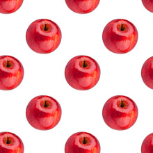 Seamless Pattern Of Fresh Red Apples On White Background Isolated, Bright Shiny Apple Repeating Ornament, Tasty Juicy Ripe Fruits Backdrop, Natural Healthy Diet Food Concept, Colorful Summer Wallpaper