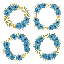 Hand Painted Watercolor Blue Floral Wreath Collection