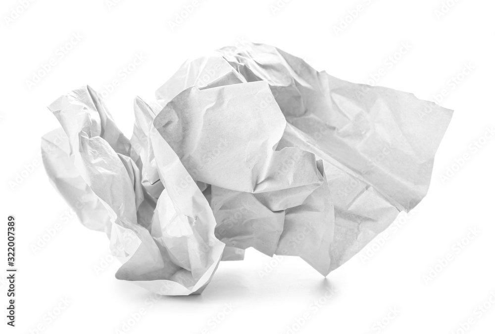 Crumpled paper on white background. Recycling concept