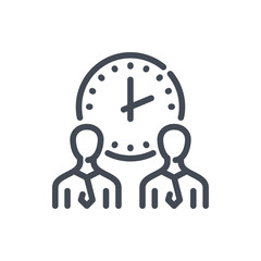 Poster - Time management and productivity line icon. People with time and working hours vector outline sign.