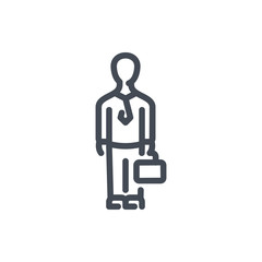 Poster - Businessman with briefcase line icon. Standing man with a briefcase vector outline sign.