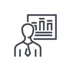 Poster - Personal report and analytics line icon. Business person with statistics vector outline sign.