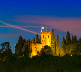 Wall Mural - castle of Conegliano at night, after sunset scene. Italy