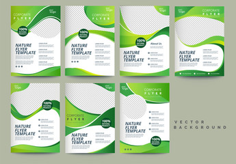 Wall Mural - Vector eco flyer, poster, brochure, magazine cover template. Modern green leaf, environment design. - Vector