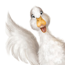 Funny Goose Portrait. Hello Goose. Hand Drawn Illustration