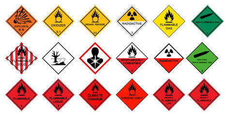 Wall Mural - Warning transport hazard pictograms,Hazardous chemical danger Symbol Sign Isolate on White Background,Vector Illustration