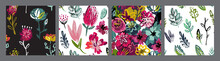 Set Of Vector Colorful Collage Contemporary Natural Seamless Patterns.