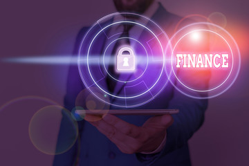 Poster - Word writing text Finance. Business photo showcasing Management of large government companies money amount Provide funds