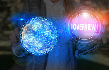 Poster - Text sign showing Overview. Business photo showcasing the general review or summary of subject project movie book Elements of this image furnished by NASA