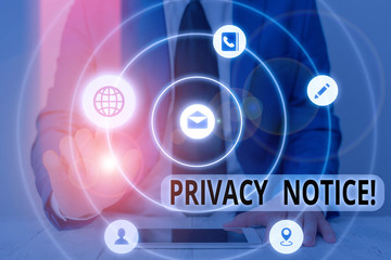 Leinwandbilder - Conceptual hand writing showing Privacy Notice. Concept meaning fulfils a legal requirement to protect a customer or client