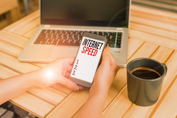 Poster - Word writing text Internet Speed. Business photo showcasing the rate which internet connection is able to move or operate