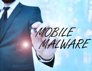 Aufkleber - conceptual hand writing showing mobile malware. concept meaning malicious software written to attack