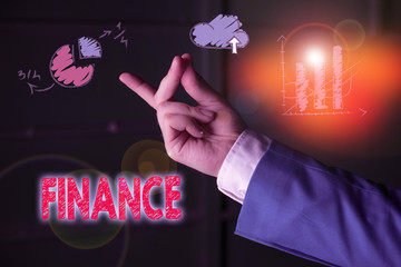 Poster - Handwriting text Finance. Conceptual photo Management of large government companies money amount Provide funds