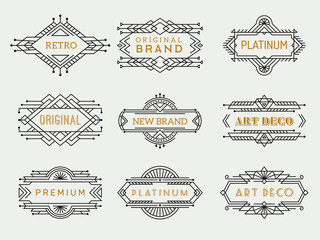 Poster - art deco labels. frames vintage luxury cafe antique elements outline restaurant arts vector collecti