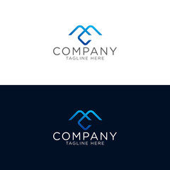 Logo design emblem vector of Letter M and C with blue monoline style