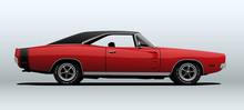 Red, Classic Muscle Car In Vector.