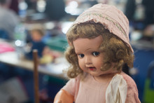 Closeup Of Vintage Doll For Sale At The Flea Market
