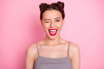 close-up portrait of her she nice-looking attractive charming lovable lovely glad excited girlish po