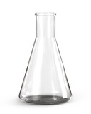 Fototapeta  - Erlenmeyer Flask. Empty Glass Conical Lab Container. 3D Render Isolated on White Background.