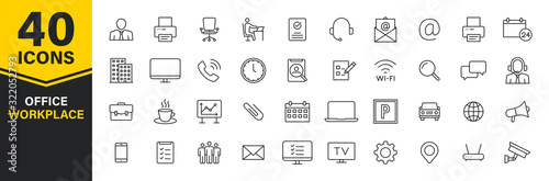 Fotografía Set of 40 Office and workplace web icons in line style