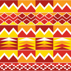 Wall Mural - Tribal Kente geometric seamless pattern, African nwentoma cloth style vector design perfect for fabrics and textiles