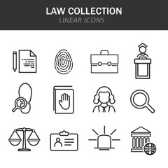 Aufkleber - Law collection linear icons in black on a white background