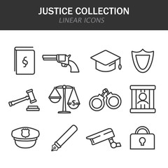 Aufkleber - Justice collection linear icons in black on a white background